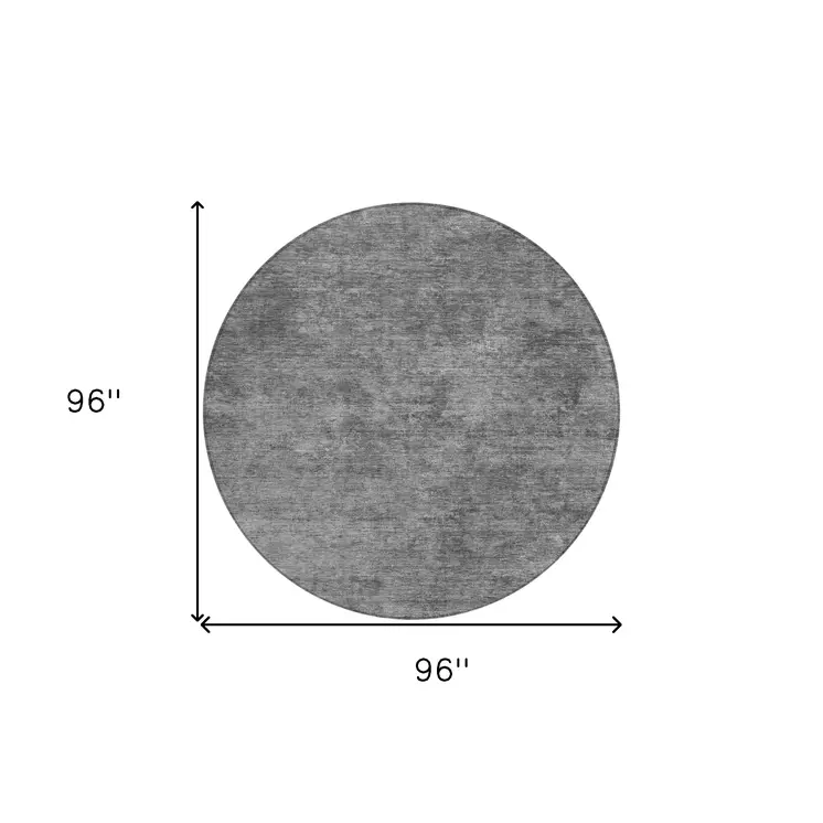 8' Gray And Smoky Black Round Abstract Washable Indoor Outdoor Area Rug