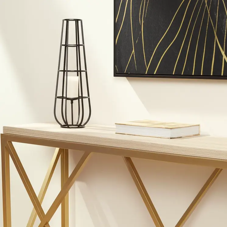 40" Black Distressed Geometric Metal Lantern Candle Holder