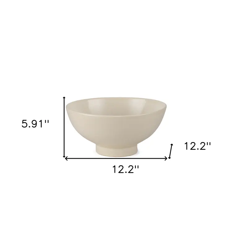 12" Cream Ceramic Round Pedestal Centerpiece Bowl