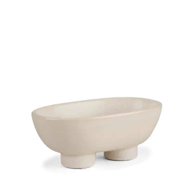 8" Cream Ceramic Oval Pedestal Centerpiece Bowl