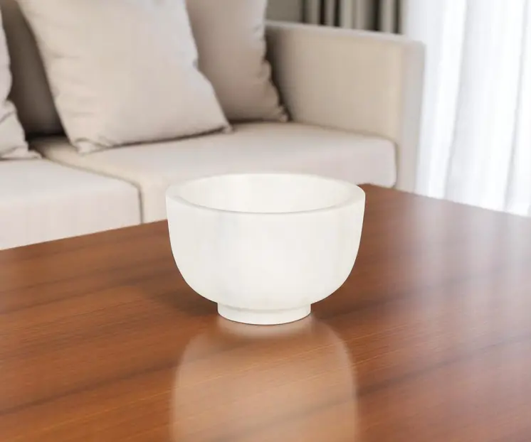7" White Marble Round Decorative Bowl