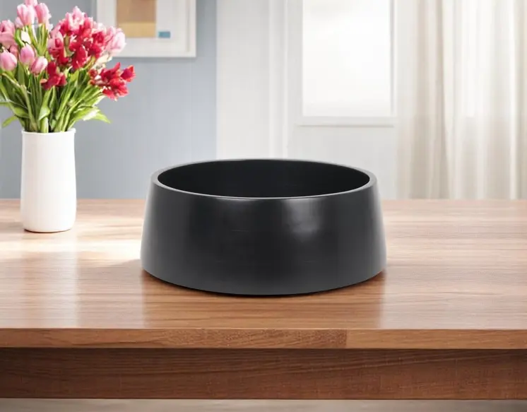 14" Black Wood Round Centerpiece Bowl