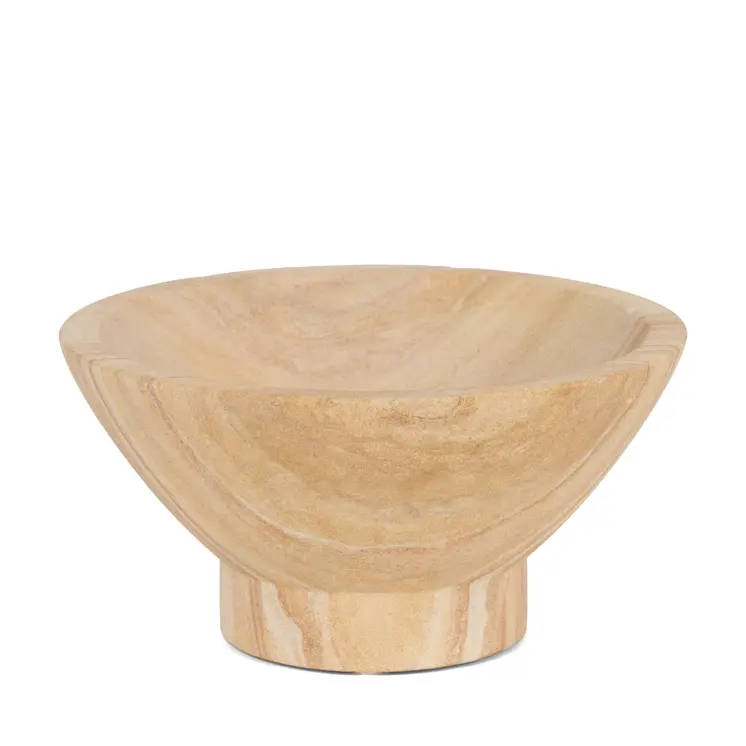 8" Beige Sandstone Round Pedestal Centerpiece Bowl