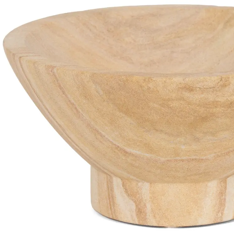 8" Beige Sandstone Round Pedestal Centerpiece Bowl