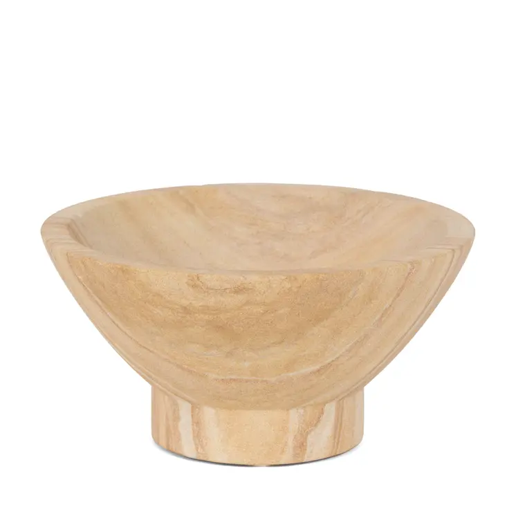 8" Beige Sandstone Round Pedestal Centerpiece Bowl