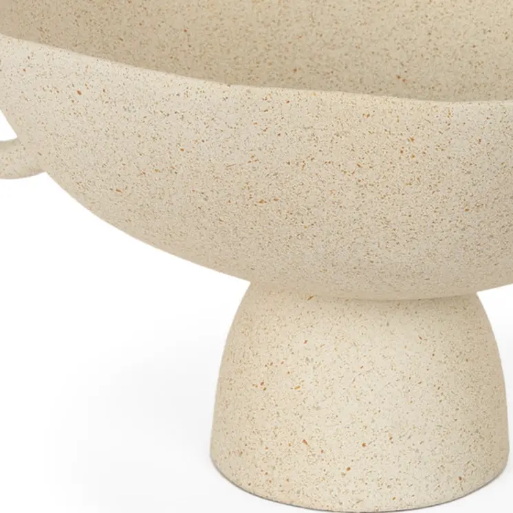 11" Beige Cast Aluminum Round Pedestal Centerpiece Bowl With Handles