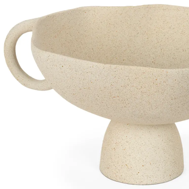 11" Beige Cast Aluminum Round Pedestal Centerpiece Bowl With Handles