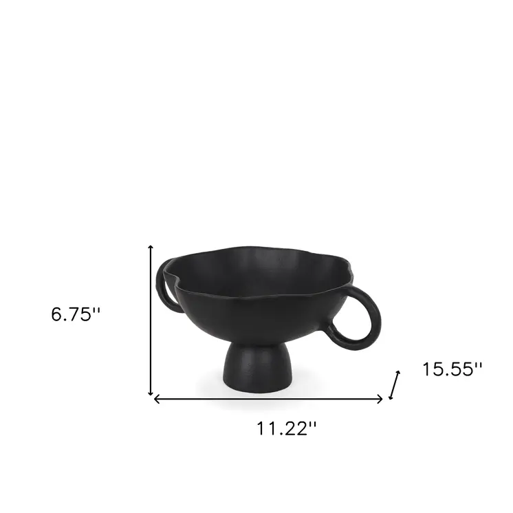 11" Black Metal Round Pedestal Centerpiece Bowl