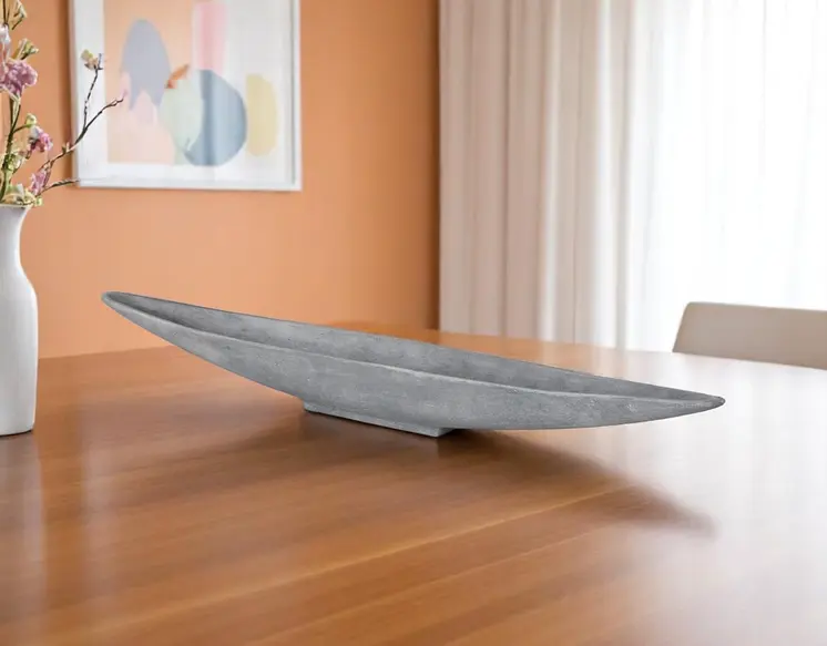 39" Gray Cast Aluminum Oval Long Boat Centerpiece Bowl