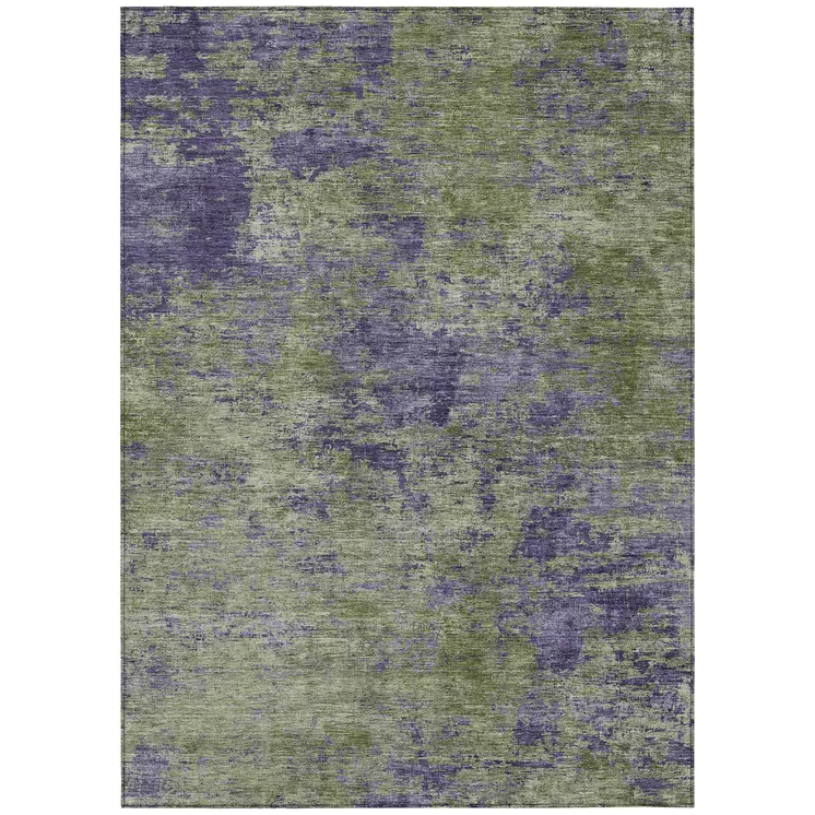 5' X 8' Olive Green And Dark Purple Abstract Washable Indoor Outdoor Area Rug