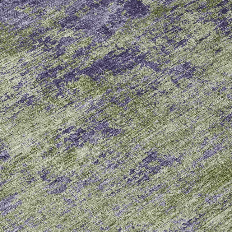8' Olive Green And Dark Purple Round Abstract Washable Indoor Outdoor Area Rug