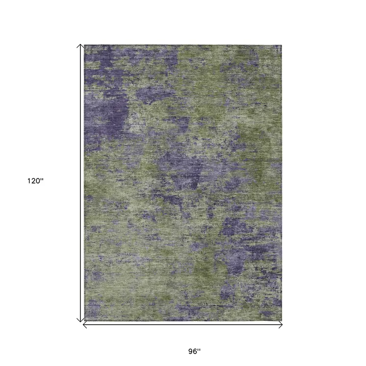 8' X 10' Olive Green And Dark Purple Abstract Washable Indoor Outdoor Area Rug