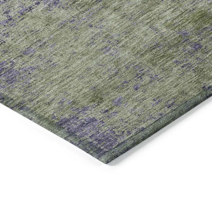 10' X 14' Olive Green And Dark Purple Abstract Washable Indoor Outdoor Area Rug