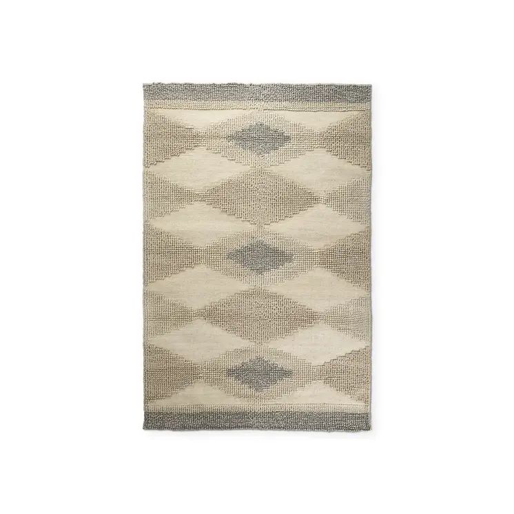 5' X 8' Beige Brown Gray And Ivory Wool Geometric Hand Woven Area Rug