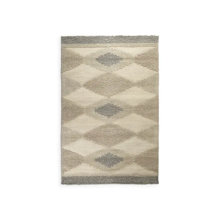 5' X 8' Beige Brown Gray And Ivory Wool Geometric Hand Woven Area Rug