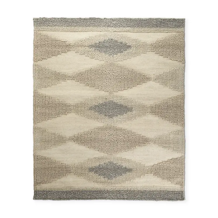 8' X 10' Beige Brown Gray And Ivory Wool Geometric Hand Woven Area Rug