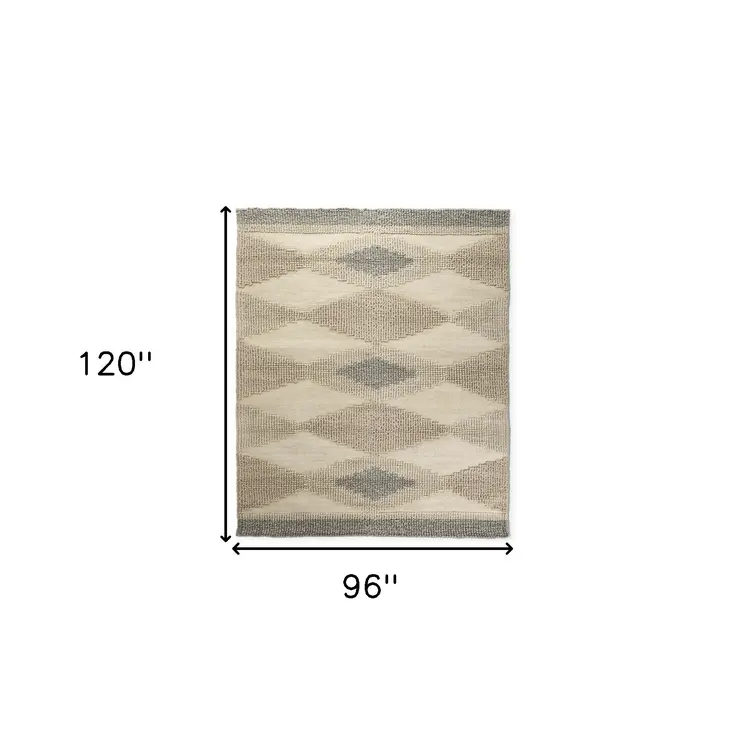 8' X 10' Beige Brown Gray And Ivory Wool Geometric Hand Woven Area Rug
