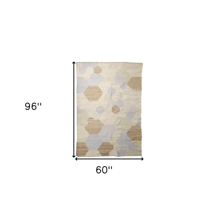 5' X 8' Ivory Brown And Gray Patchwork Hand Woven Area Rug