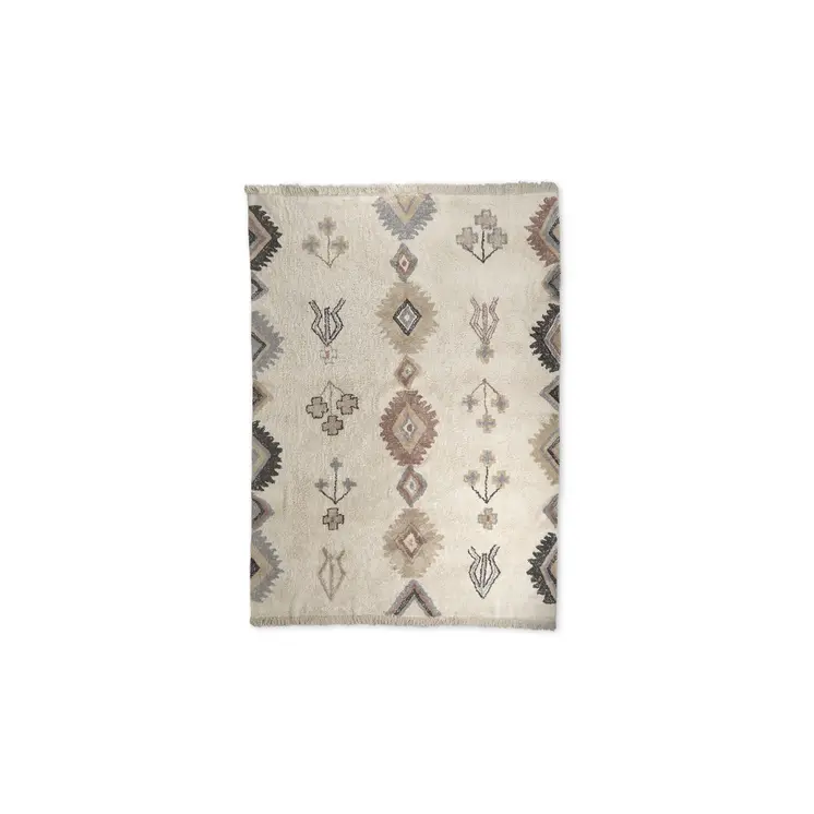 5' X 8' Beige And Brown Tribal Hand Woven Area Rug With Fringe
