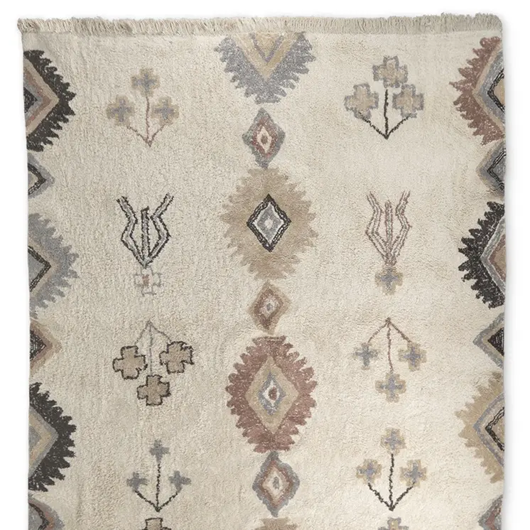 5' X 8' Beige And Brown Tribal Hand Woven Area Rug With Fringe