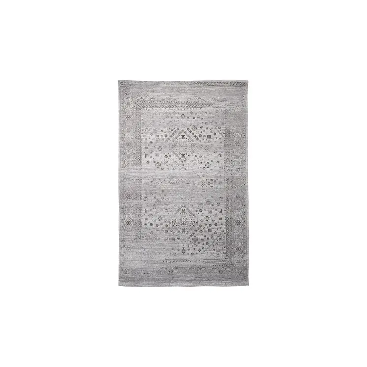 5' X 8' Black And Gray Medallion Hand Woven Distressed Area Rug
