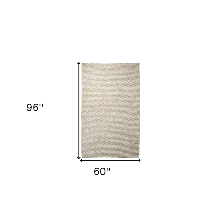 5' X 8' Cream Berber Hand Woven Area Rug
