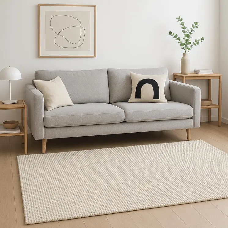 5' X 8' Cream Berber Hand Woven Area Rug
