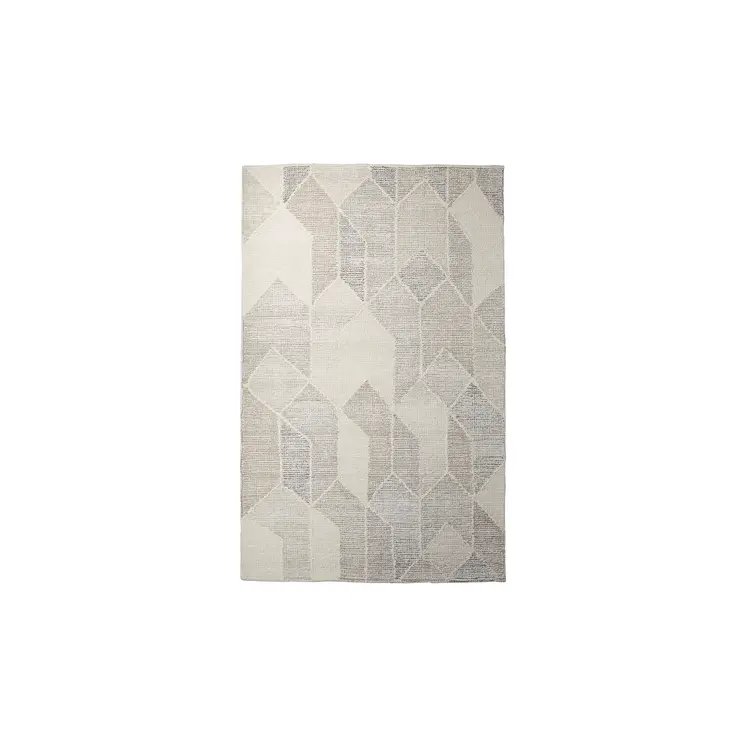 5' X 8' Beige Gray And Ivory Wool Geometric Hand Woven Area Rug