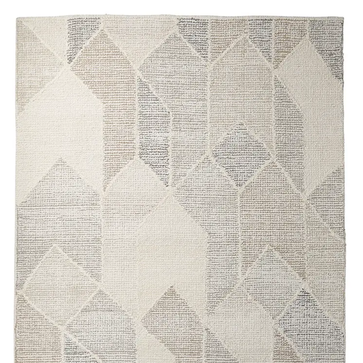 5' X 8' Beige Gray And Ivory Wool Geometric Hand Woven Area Rug
