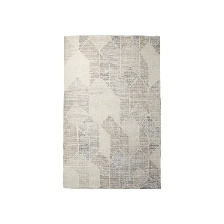 8' X 10' Beige Gray And Ivory Wool Geometric Hand Woven Area Rug