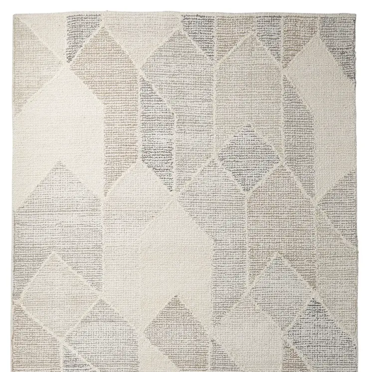 8' X 10' Beige Gray And Ivory Wool Geometric Hand Woven Area Rug