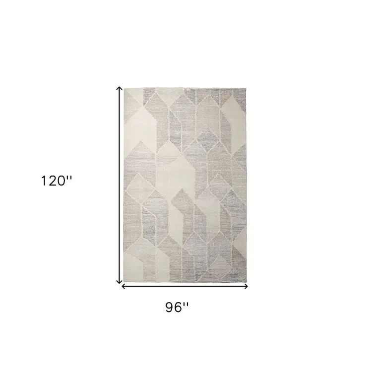 8' X 10' Beige Gray And Ivory Wool Geometric Hand Woven Area Rug
