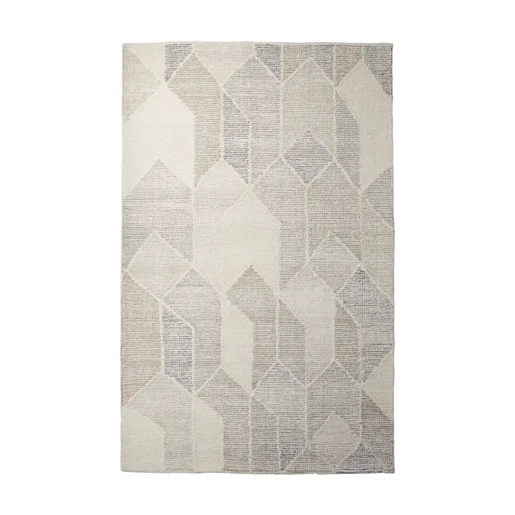 9' X 12' Beige Gray And Ivory Wool Geometric Hand Woven Area Rug