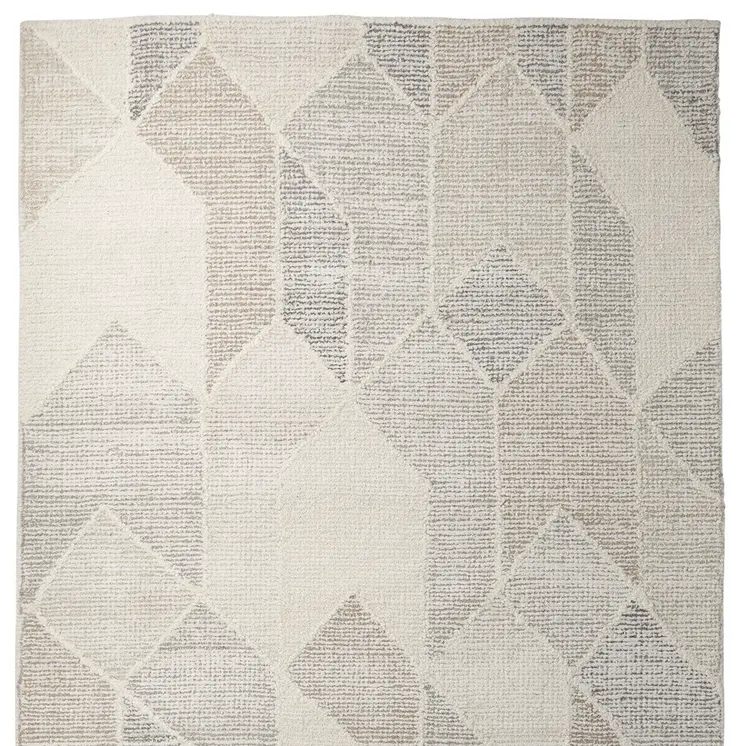 9' X 12' Beige Gray And Ivory Wool Geometric Hand Woven Area Rug