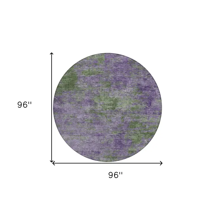 8' Purple And Green Round Abstract Washable Indoor Outdoor Area Rug