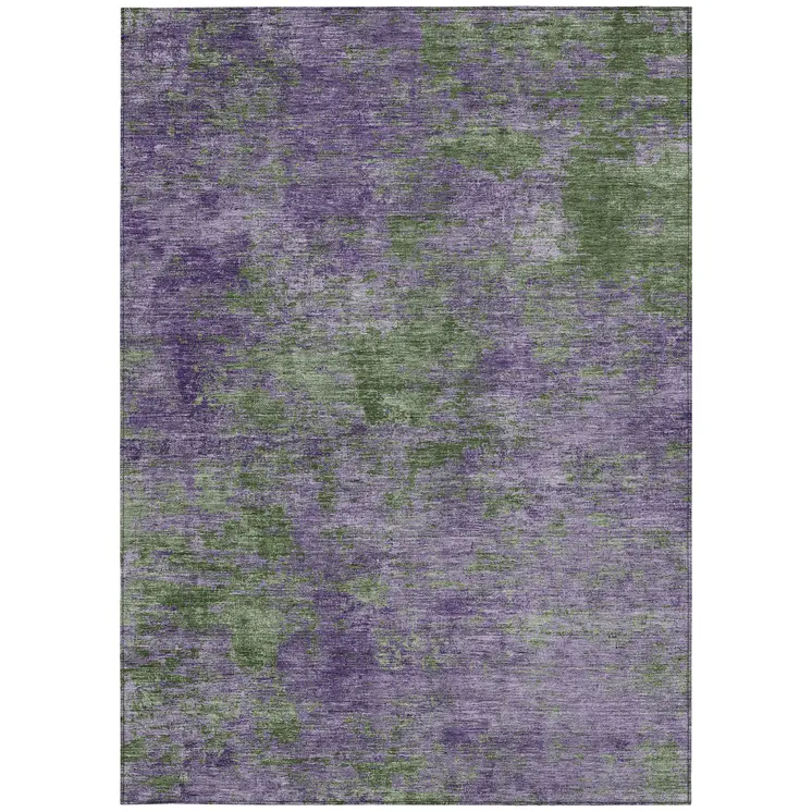 8' X 10' Purple And Green Abstract Washable Indoor Outdoor Area Rug