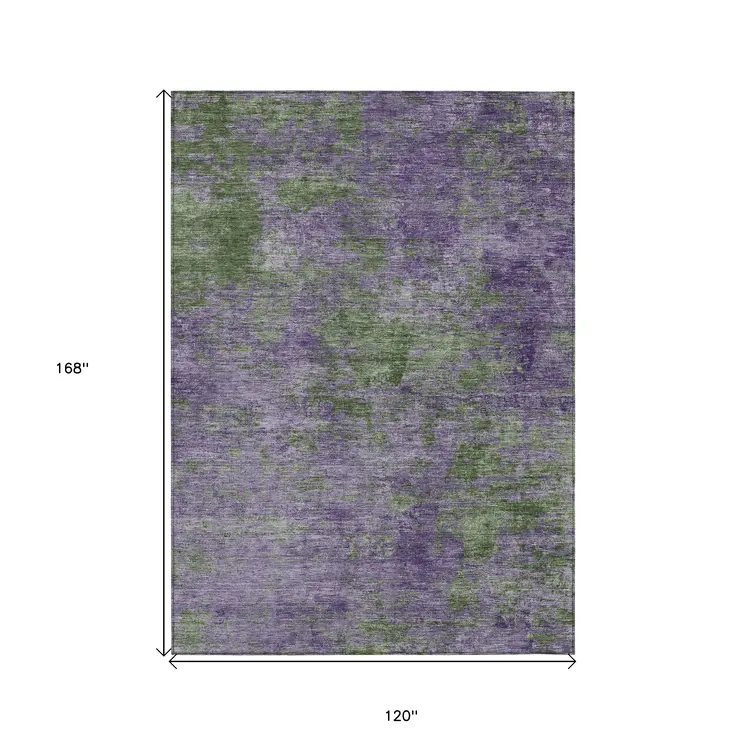 10' X 14' Purple And Green Abstract Washable Indoor Outdoor Area Rug