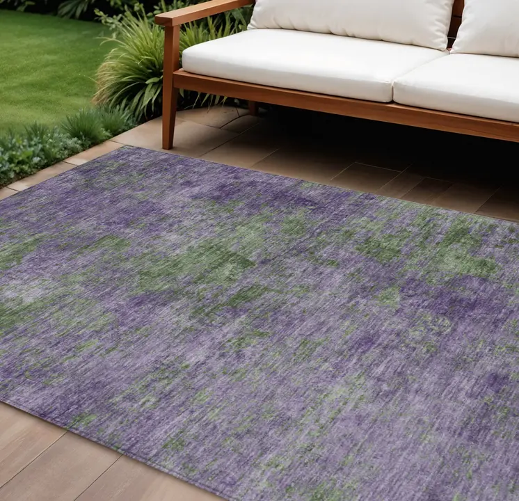 10' X 14' Purple And Green Abstract Washable Indoor Outdoor Area Rug