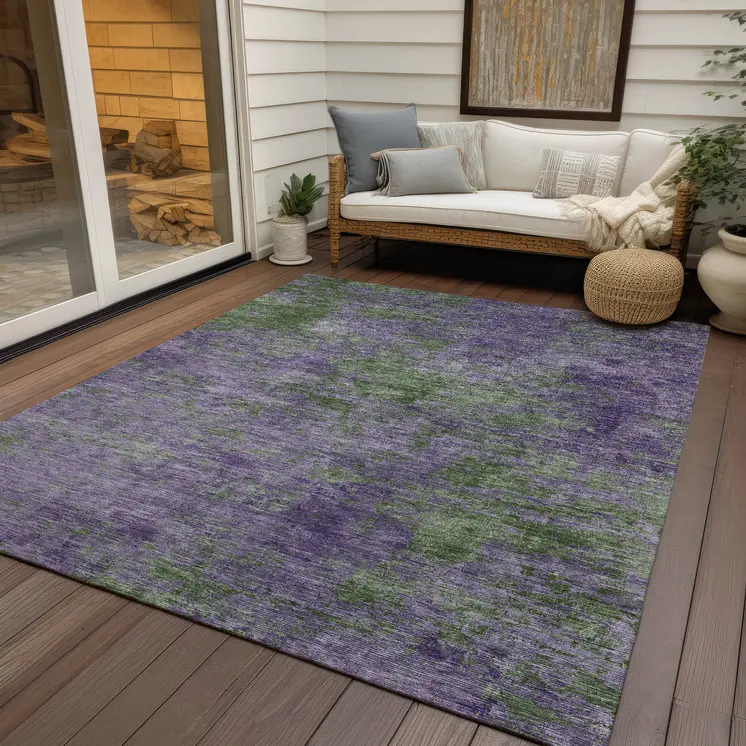 10' X 14' Purple And Green Abstract Washable Indoor Outdoor Area Rug