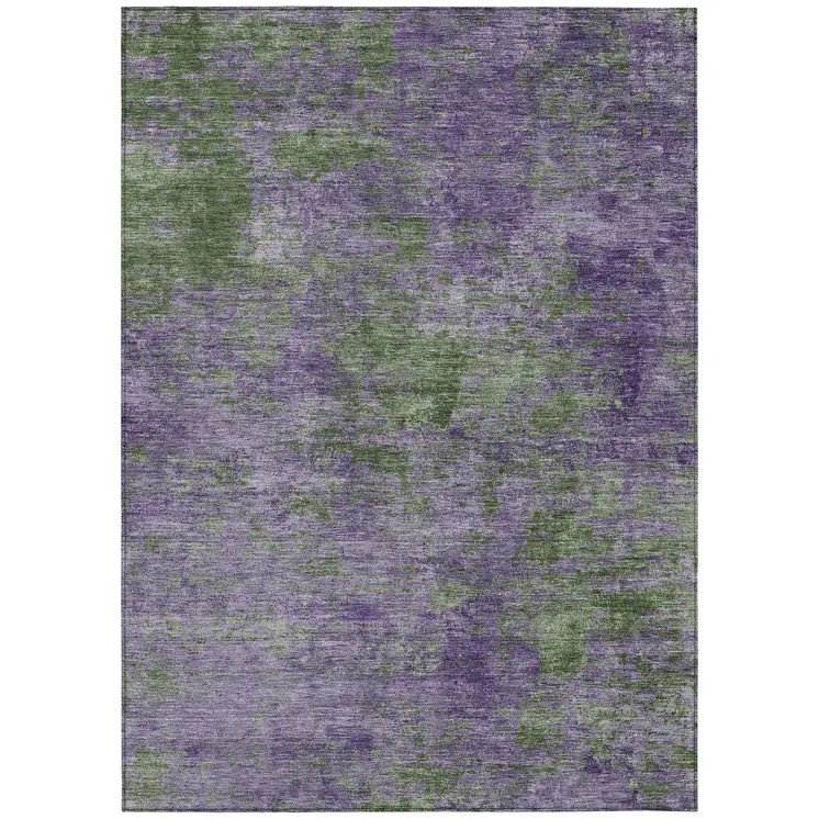 10' X 14' Purple And Green Abstract Washable Indoor Outdoor Area Rug