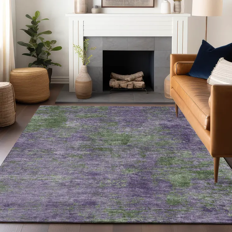 10' X 14' Purple And Green Abstract Washable Indoor Outdoor Area Rug