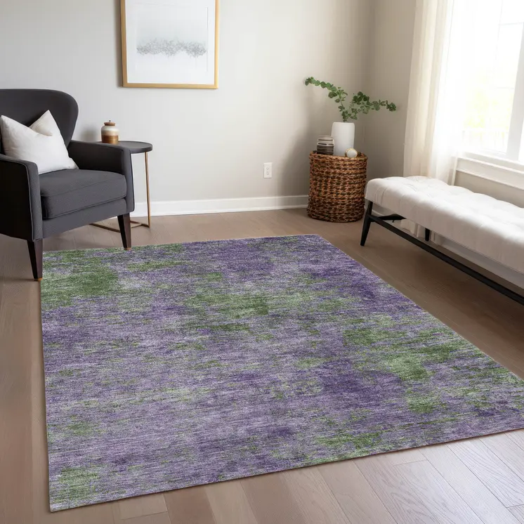 10' X 14' Purple And Green Abstract Washable Indoor Outdoor Area Rug