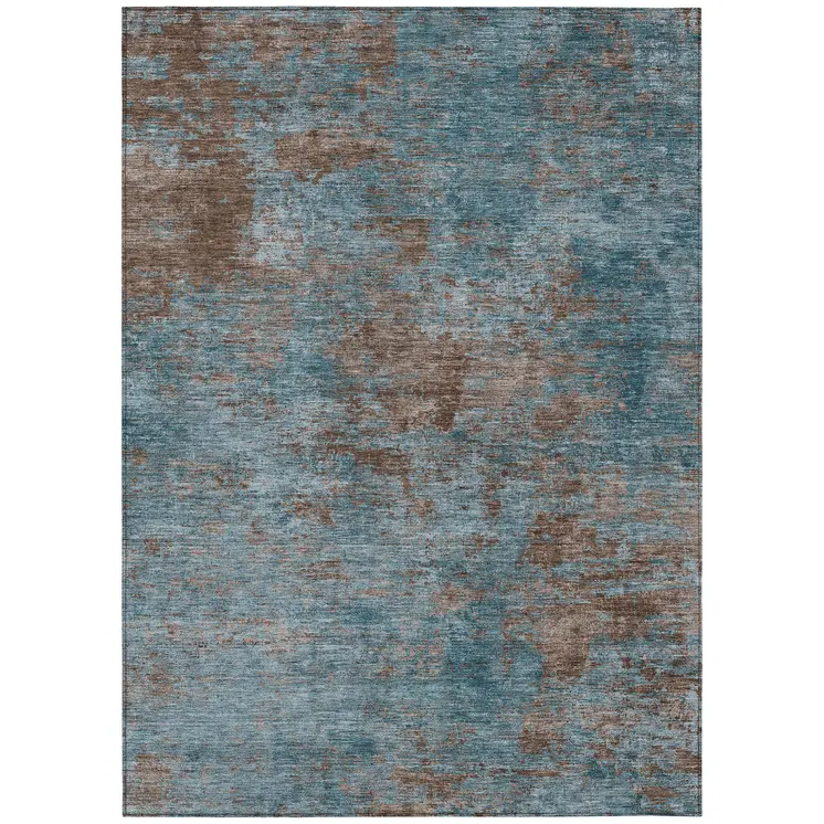 3' X 5' Teal Blue And Brown Abstract Washable Indoor Outdoor Area Rug