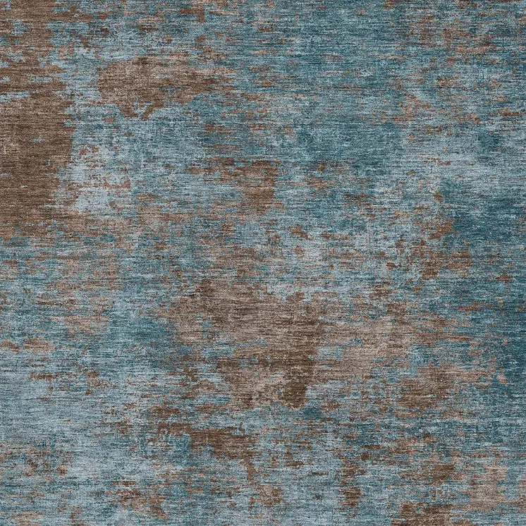 3' X 5' Teal Blue And Brown Abstract Washable Indoor Outdoor Area Rug