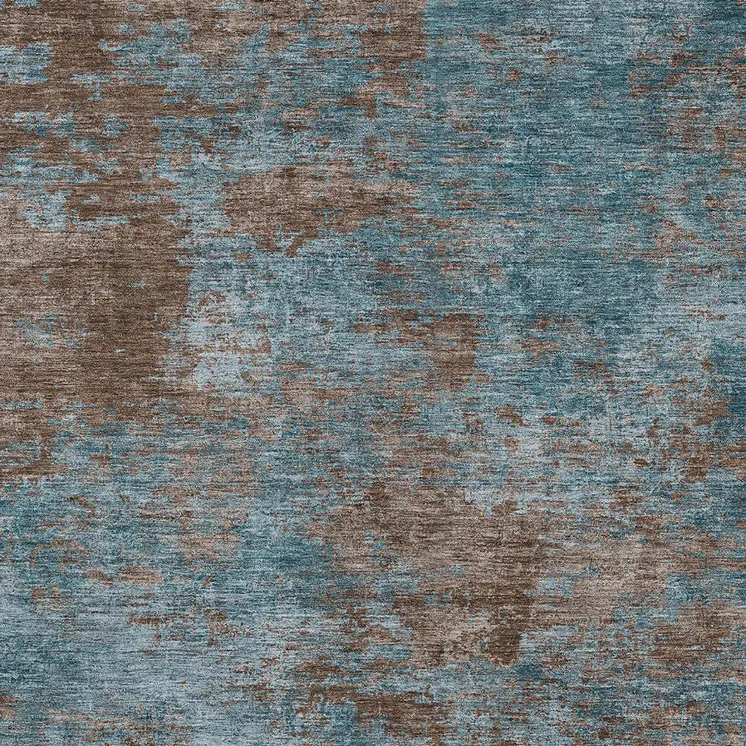 5' X 8' Teal Blue And Brown Abstract Washable Indoor Outdoor Area Rug