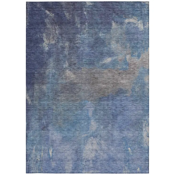 5' X 8' Blue And Denim Blue Abstract Washable Indoor Outdoor Area Rug