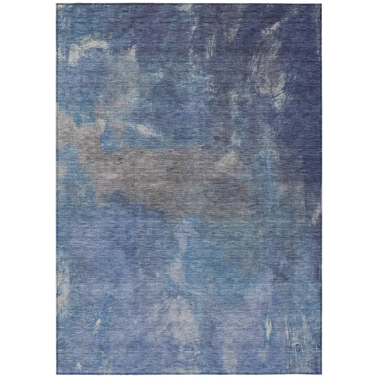 8' X 10' Blue And Denim Blue Abstract Washable Indoor Outdoor Area Rug