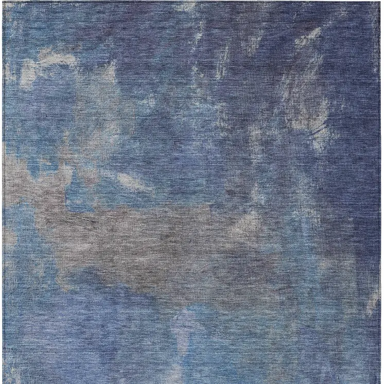 8' X 10' Blue And Denim Blue Abstract Washable Indoor Outdoor Area Rug