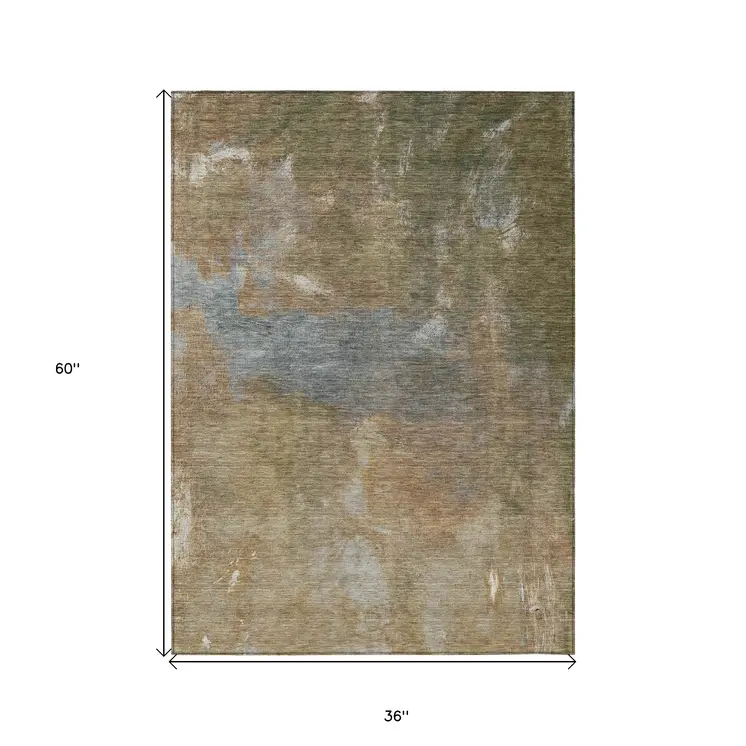 3' X 5' Copper And Rust Abstract Washable Indoor Outdoor Area Rug