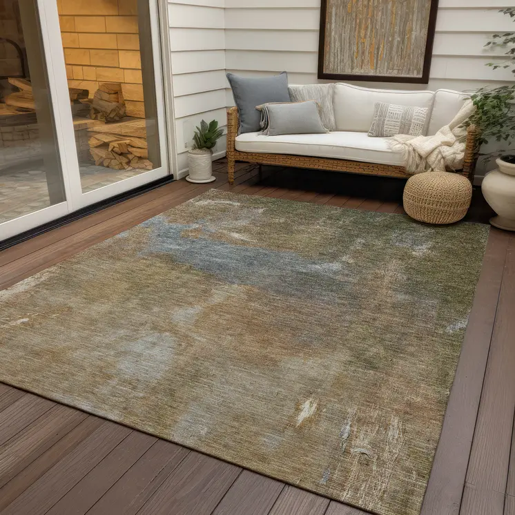 3' X 5' Copper And Rust Abstract Washable Indoor Outdoor Area Rug